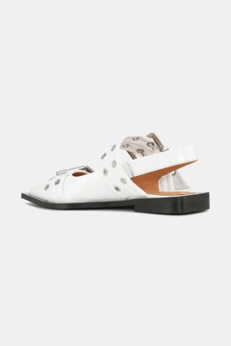 White Wide Welt Buckle Ballerinas